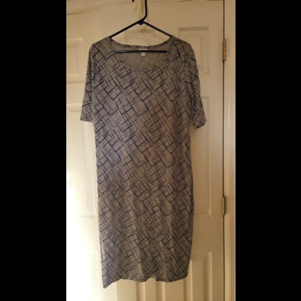LulaRoe 2XL Julia Dress - Gray with Purple Geo Print